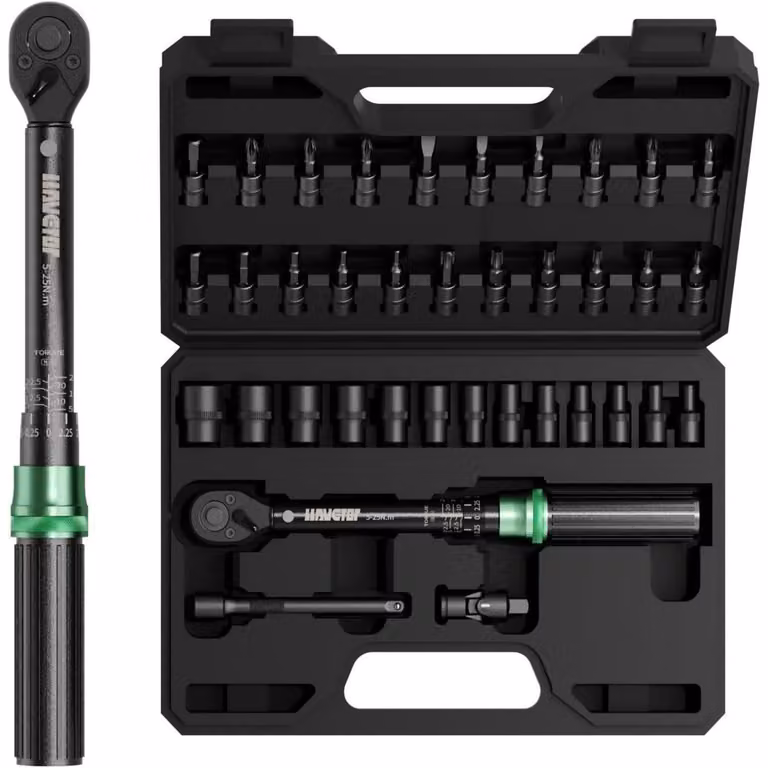 Chiave dinamometrica per bicicletta, set da 1/4 di pollice, 5-25 Nm, precisione ±3%, 37 pezzi con accessori