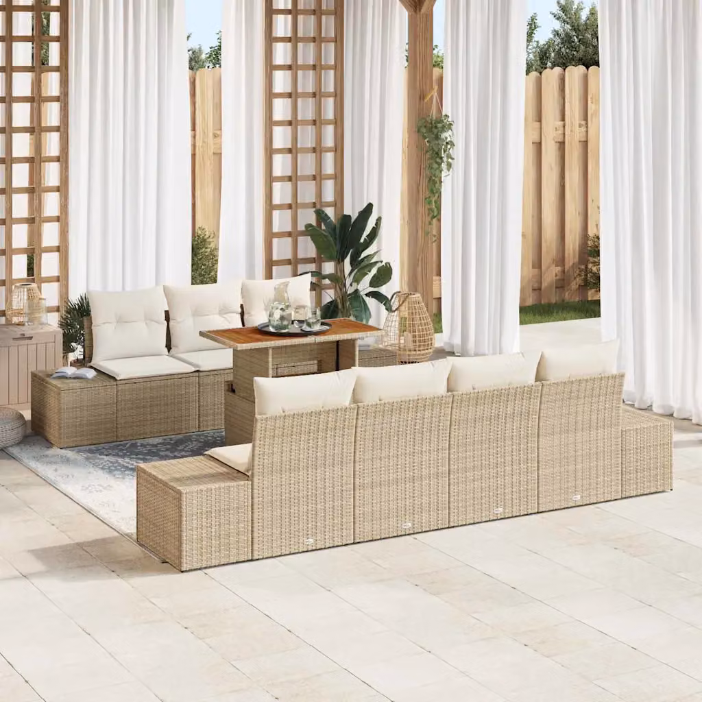 Set da pranzo da giardino moderno vidaXL in legno di acacia e rattan beige per 8 persone