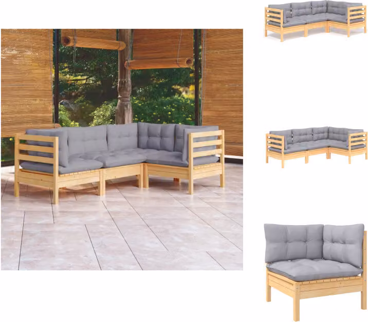 vidaXL Set di 4 pezzi da giardino con cuscini grigi in legno di pino - Set di mobili da giardino