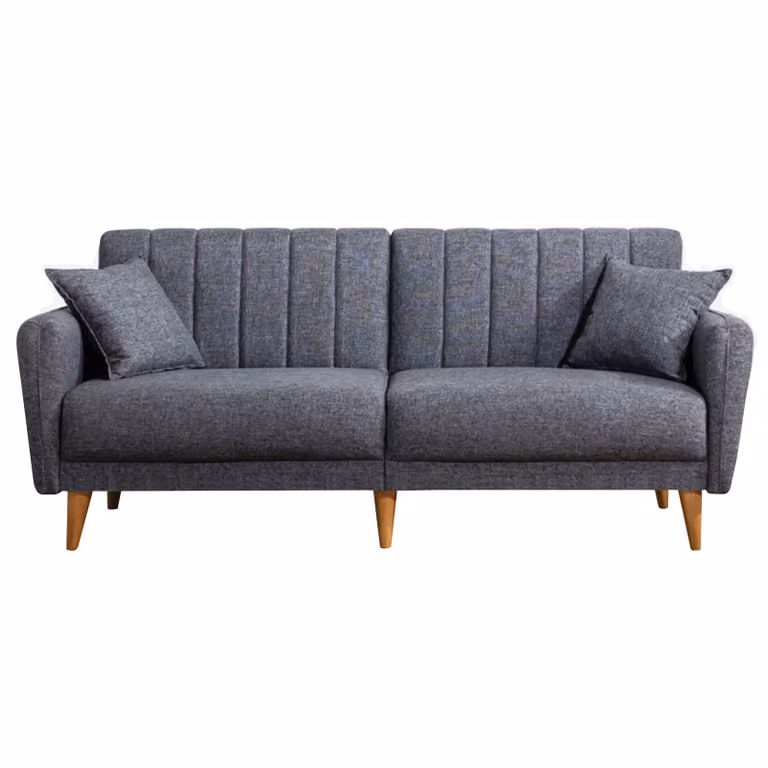 Calicosy - Divano letto 3 posti in lino con 2 cuscini e gambe in legno L210 cm - AQUA