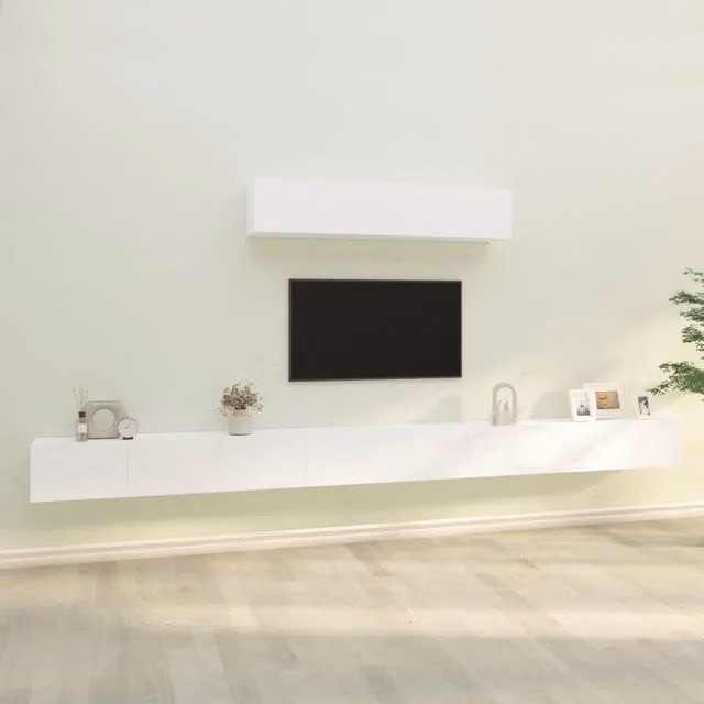 Set di mobili porta TV da 6 pezzi vidaXL in legno multistrato bianco per soggiorno con montaggio a parete