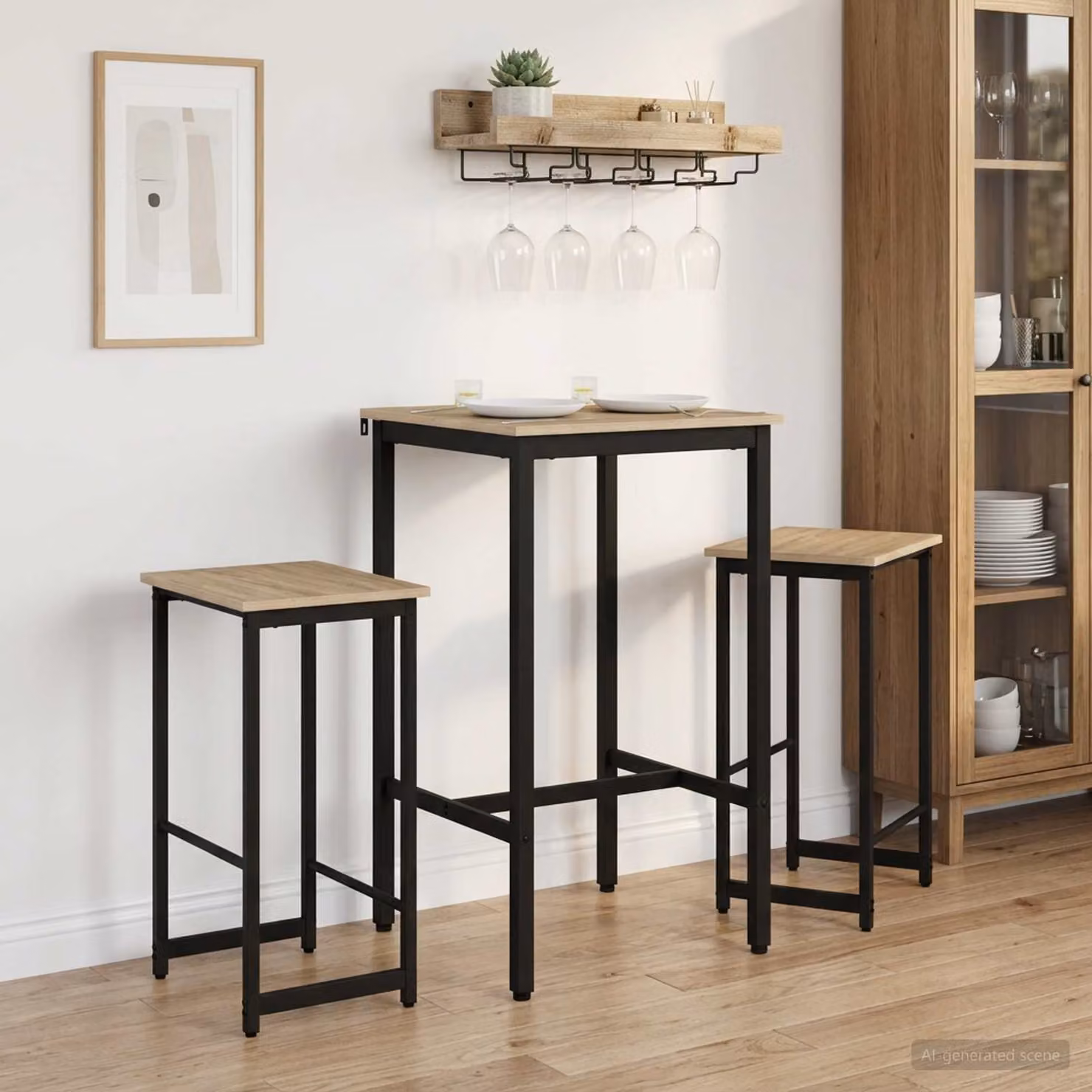 Set di 2 sgabelli da bar moderni vidaXL in rovere e metallo nero, L/P/H: 40 x 32 x 74 cm