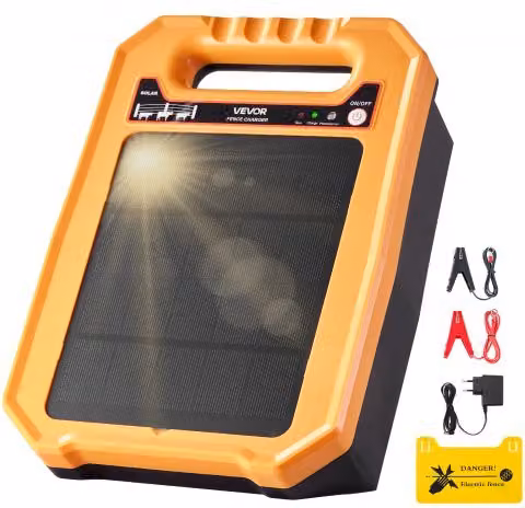 VEVOR Caricabatterie Solare per Recinzioni Elettriche, Kit di Elettrificazione con 0,3 J e 8 kV, Portata 3 km, Resistente alle Intemperie, Colore Arancione