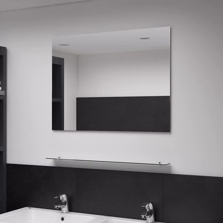 vidaXL Specchio da Parete con Mensola in Vetro Temperato Argento e Trasparente L: 80 cm, H: 60 cm