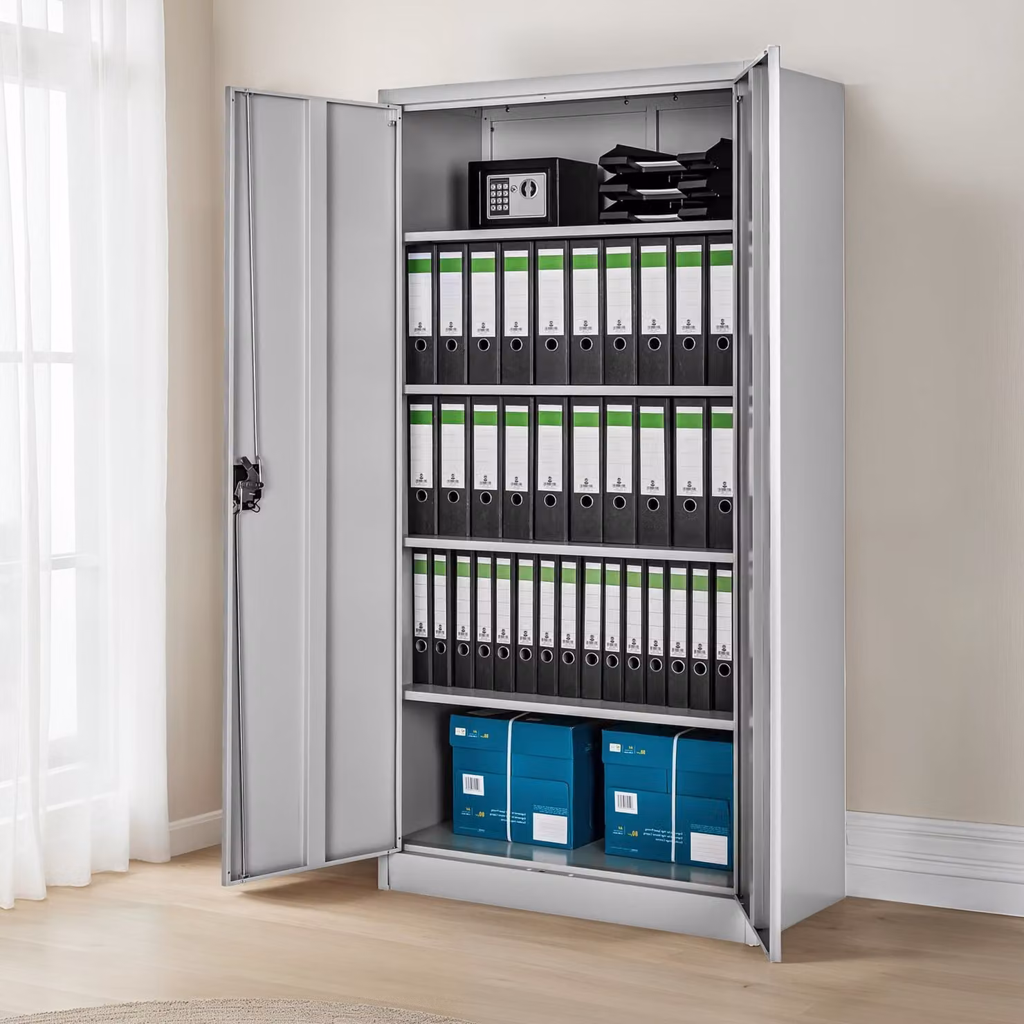 Armadio portadocumenti Tectake in metallo grigio con ante a battente e serratura, H 180 x L 80 x P 40 cm – 1