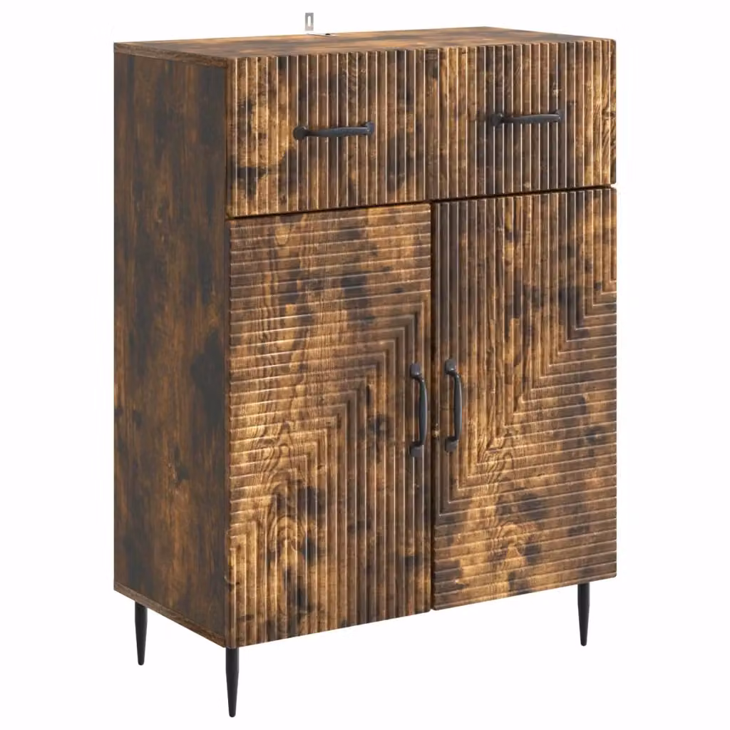 Credenza moderna in legno ingegnerizzato Rovere Fumo marrone con dettagli in metallo per soggiorno o sala da pranzo L: 66 cm, P: 34,5 cm, H: 89,5 cm – 2