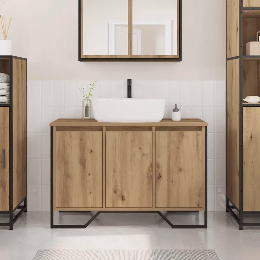 Armadio per lavabo da bagno moderno vidaXL in rovere con ante a battente, L 91 cm, P 35 cm, H 60 cm