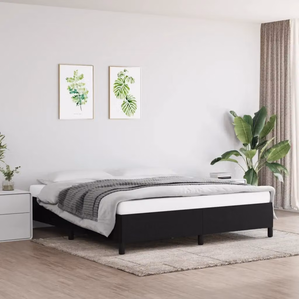 Letto matrimoniale DESIGN IN nero in tessuto con struttura imbottita e doghe in legno L: 180 cm, P: 200 cm – 2