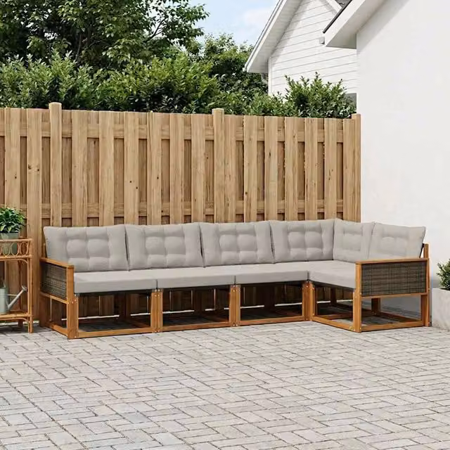 Set di divani da esterno 7 pz vidaXL in legno di acacia con cuscini beige e grigio – 1