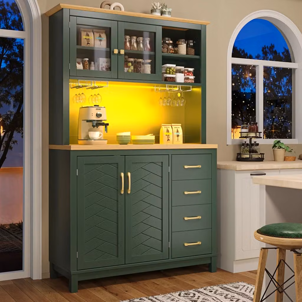 Credenza moderna Mivray in MDF verde con illuminazione LED regolabile via app, L: 105.5 cm, P: 40 cm, H: 180 cm – 2