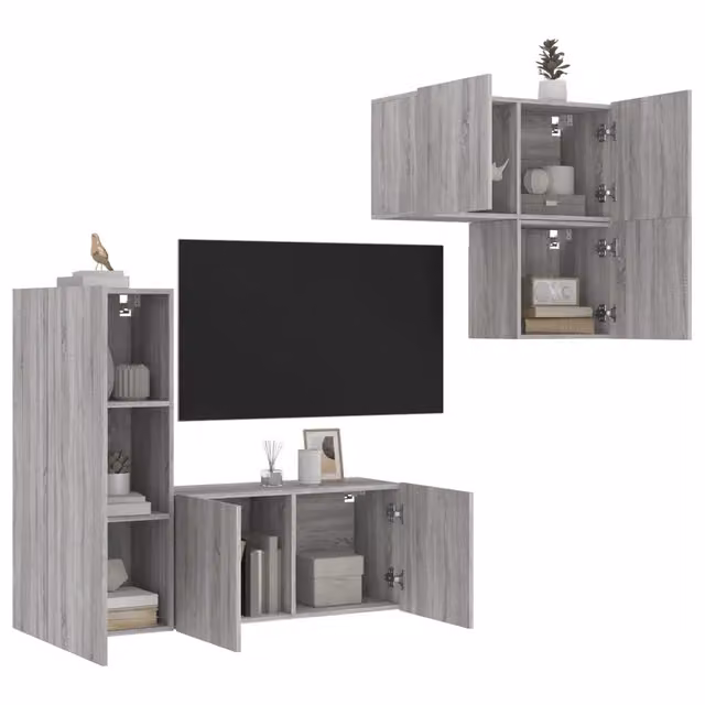 Mobili TV a Muro 4pz-Set di 4 Credenza per TV sospesa Grigio Sonoma in Legno Multistrato 943780