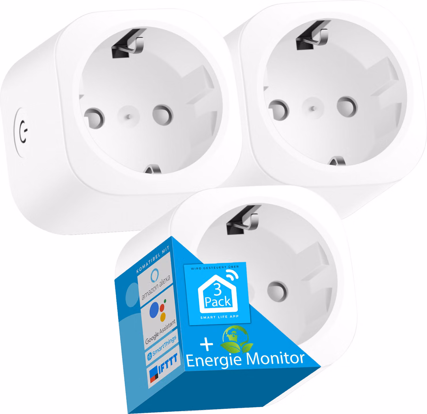 Presa Echos Smart WLAN 3-pack | Controllo vocale con Alexa e Google Home | Controllo tramite app | Presa Smart Home | Con blocco bambini | Telecomando | Pianificazione e timer | Panoramica del consumo energetico
