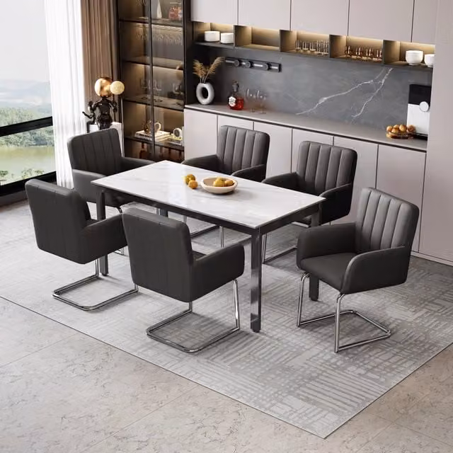 Set di 6 sedie da pranzo WISHDOR in similpelle nera con struttura metallica a sbalzo e design moderno