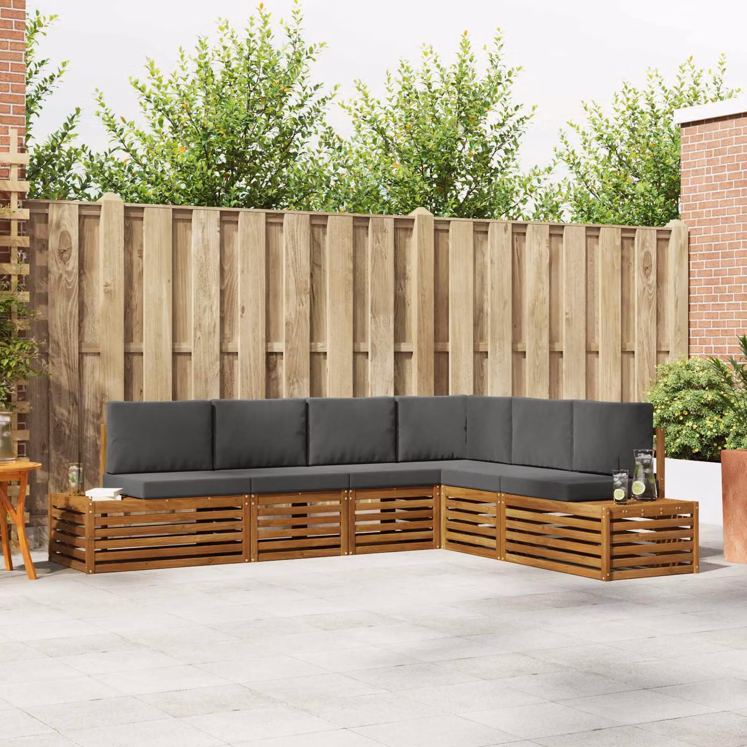 Set di 6 divani da esterno vidaXL in legno di acacia, colore naturale e antracite