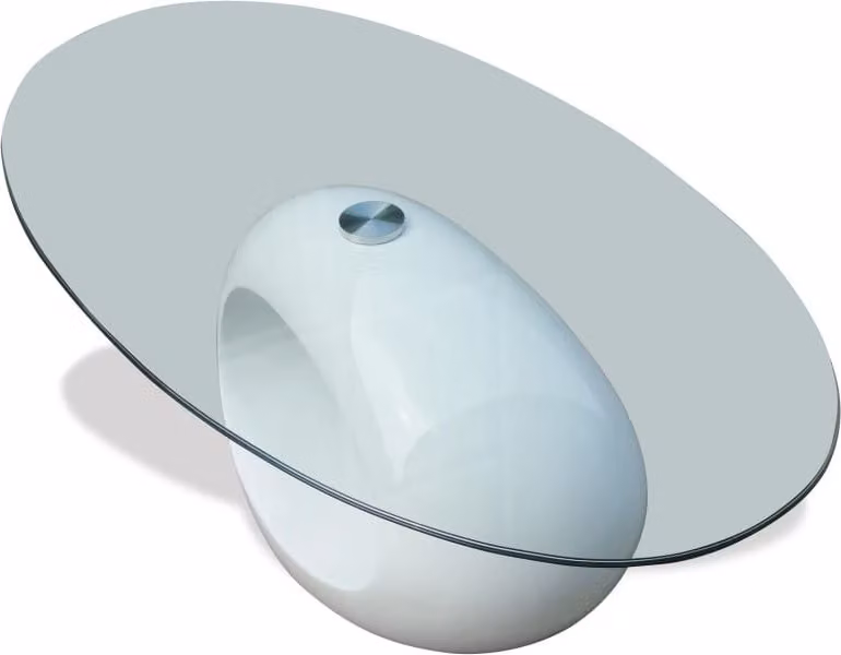 Tavolino da Salotto con Ripiano Ovale in Vetro Bianco Lucido