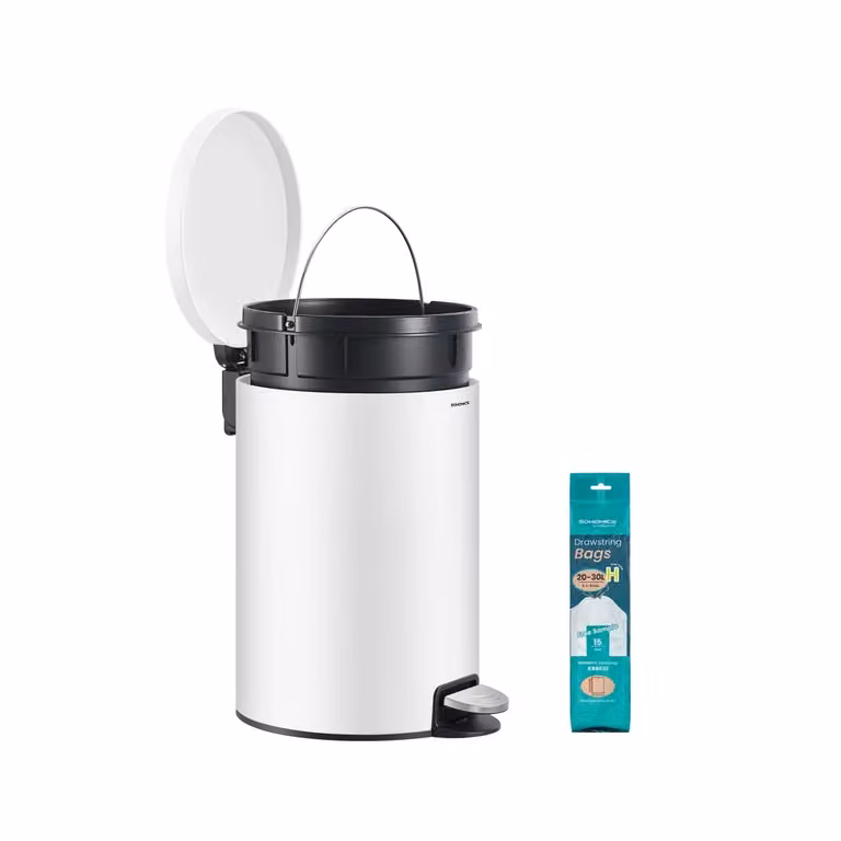 Pattumiera Rotonda con Pedale e Chiusura Ammortizzata, Bianco Nuvola / 20 L