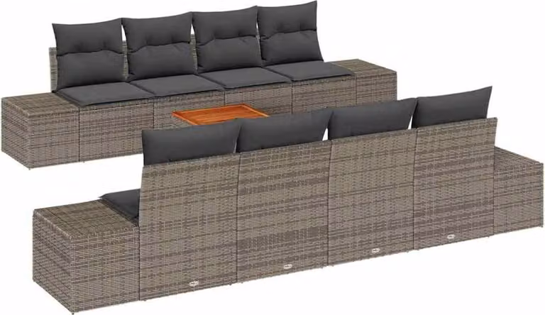 Set Divano da Giardino 9 pcs Grigio polyrattan