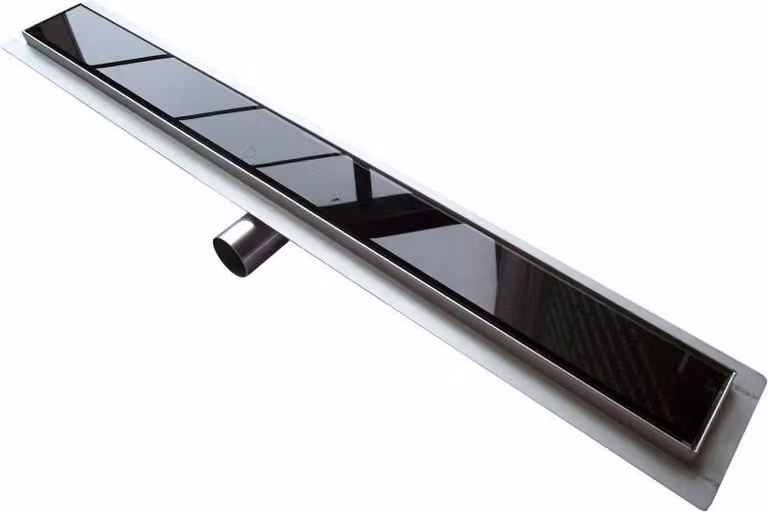 Canale doccia in acciaio inox GL01 per cabina doccia - Copertura scarico in vetro nero - Lunghezza a scelta, lunghezza canale doccia: 800 mm