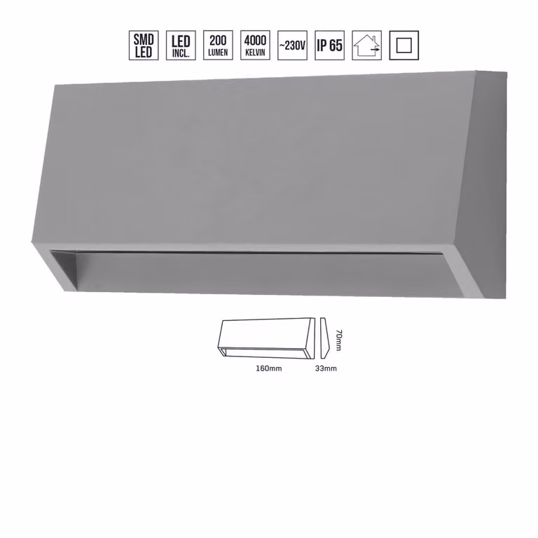 Applique LED RADIX downlight 3.8W,4000K,IP65, grigio L: 160, L: 33, H: 70, attacco SMD LED