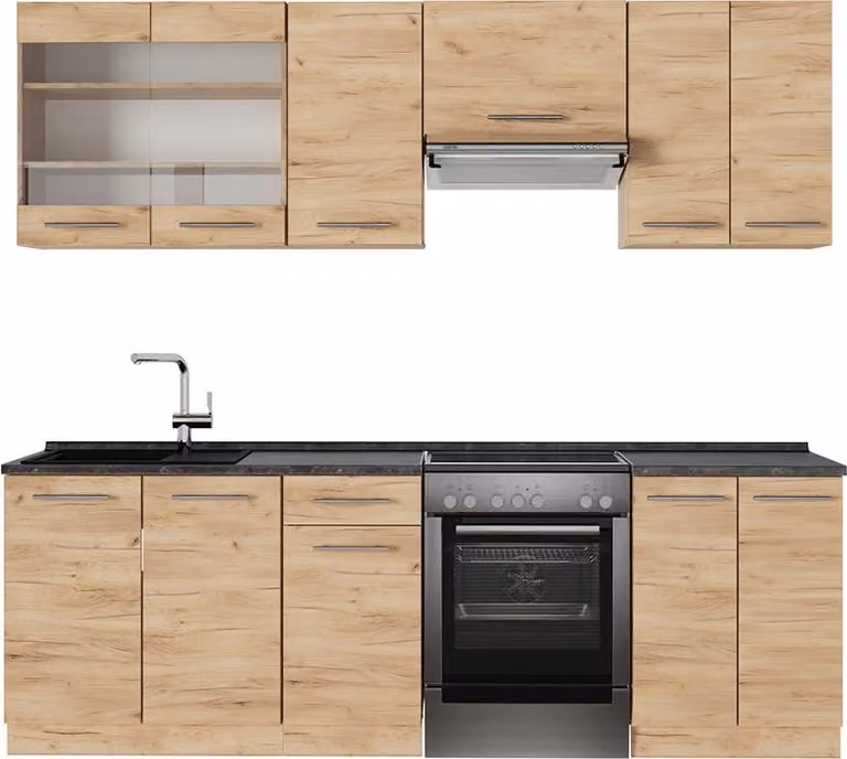 Cucina componibile Vicco Fame-Line Rovere dorato 240 cm , PL Antracite, Model 56733