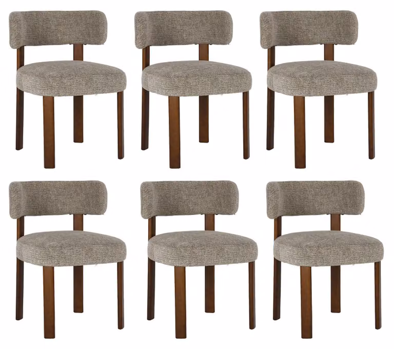 Set di 6 sedie da pranzo in legno massello, dal design semplice ed elegante, con schienali arrotondati per un comfort ottimale, colore marrone