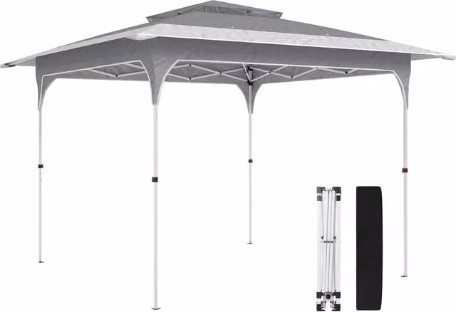 Gazebo Pieghevole Pop Up XYLO con Doppio Tetto in Metallo e Tessuto Oxford Grigio Scuro L/P: 3,5 x 3,5 m