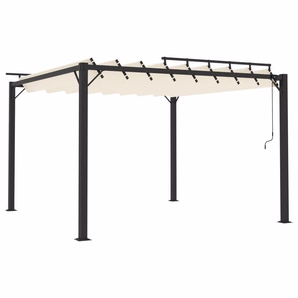 Gazebo con Tetto a Lamelle 3x3 m in Tessuto Crema e Alluminio