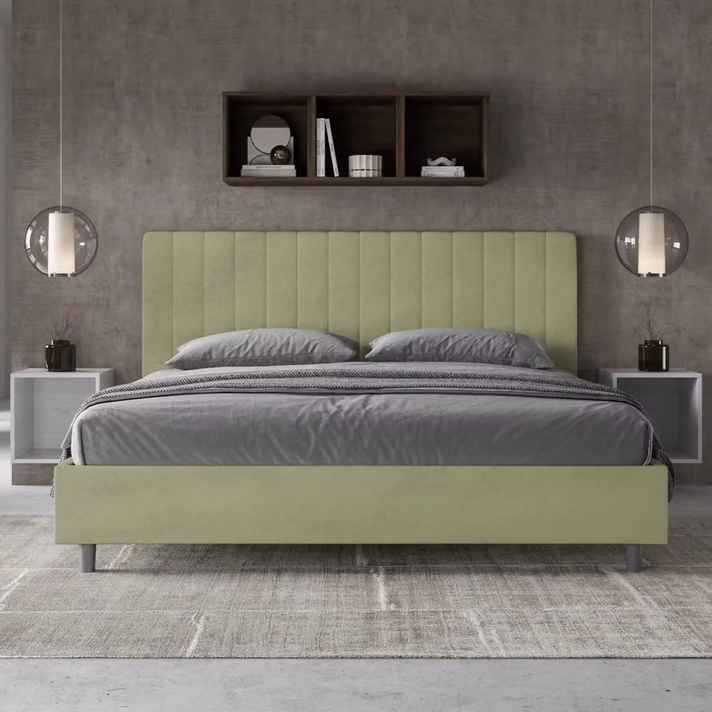 Letto Matrimoniale King Size Agueda Giordanoshop Imbottito in Microfibra Verde L 180 cm x P 200 cm, H 122 cm – 2