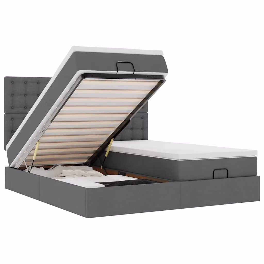 Letto con contenitore a sollevamento vidaXL in tessuto grigio e bianco L: 160 cm, P: 200 cm, H: 128 cm, 203 cm, 280 cm – 2