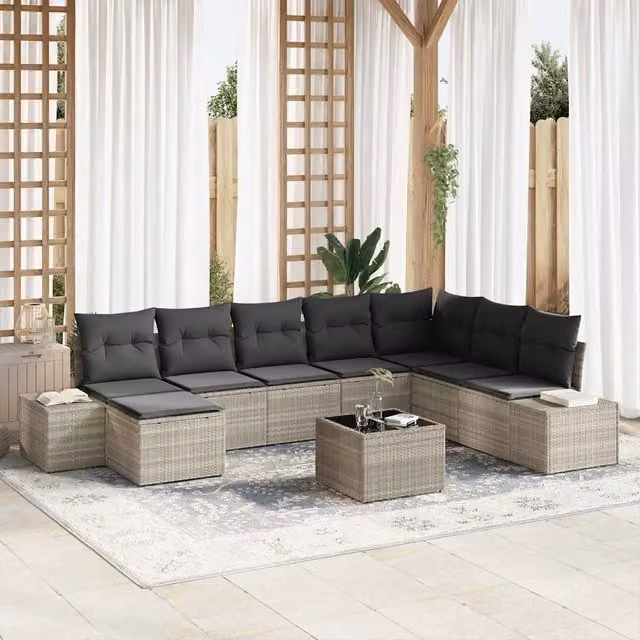 Set Divano da Giardino 9 pz Grigio chiaro polyrattan 3347192