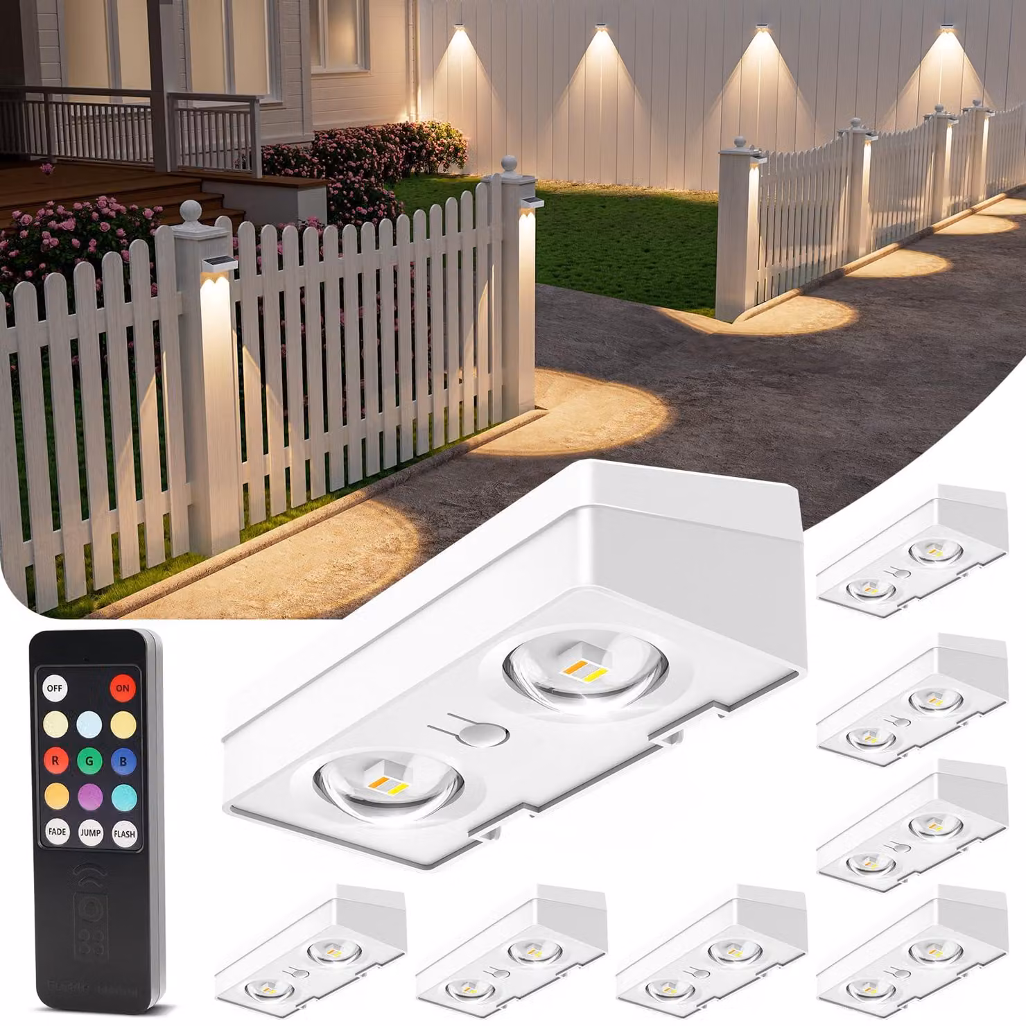Illuminazione solare, confezione da 8, LED, grado di protezione IP65, 50 lumen, RGB, con telecomando