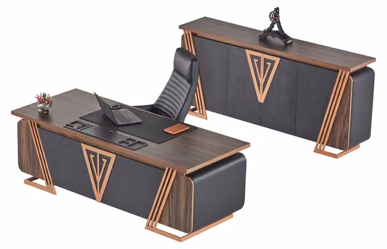 Büroeinrichtung Schreibtisch Bürostuhl Sideboard Schwarz Braun Bürotisch