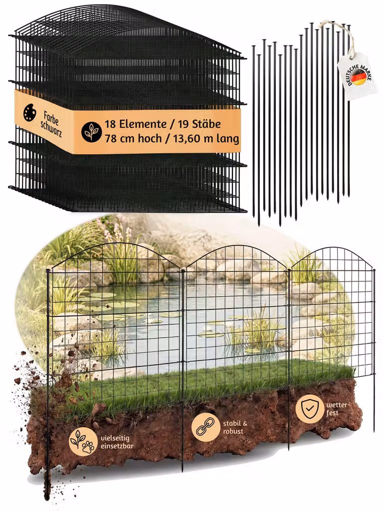 Recinzione da giardino a innesto per laghetto 18 elementi di recinzione per cani in metallo 78 cm Recinzione a rete nero V2Aox