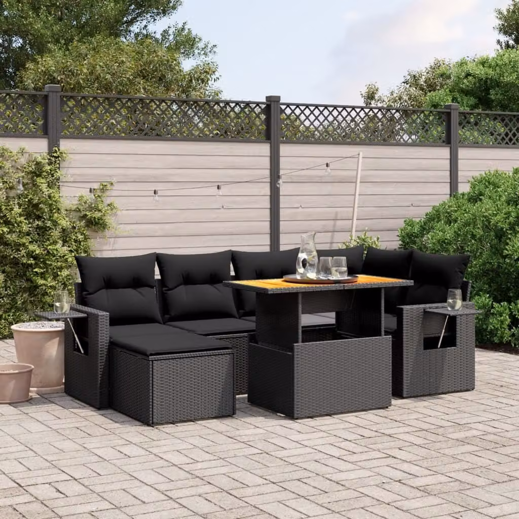 Maison Exclusive - Set da giardino 7 pezzi con cuscini in polyrattan nero
