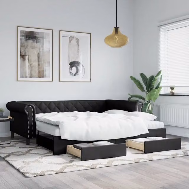 Divano Letto Estraibile con Cassetti vidaXL in Similpelle Nero