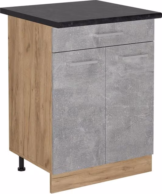 Mobiletto base per cucina R-Line Calcestruzzo/Rovere dorato 60 cm con cassetto, PL Antracite Vicco
