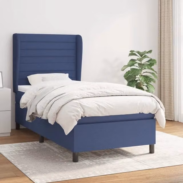 Letto con Giroletto a Molle e Materasso Ibrido vidaXL, Colore Blu e Bianco, L/P/H: 80 x 200 x 4 cm – 1