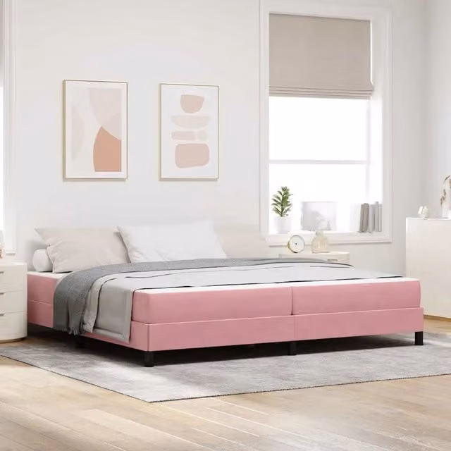 Letto con materasso a molle vidaXL in tessuto rosa L/P/H: 200 x 200 x 45 cm – 1