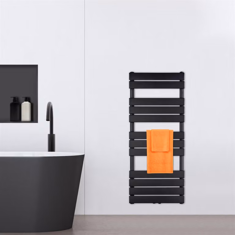 VILSTEIN radiatore da bagno, radiatore da bagno, radiatore per asciugamani attacco laterale e attacco centrale, radiatore da bagno a pannello piatto, radiatore per asciugamani a pannello, nero, 610W, 120x50 cm