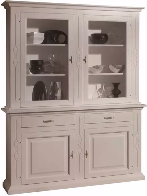 Cristalliera classica shabby chic bianca con ante in vetro e intarsi Mobili 2G L/P/H: 168 x 48 x 222 cm