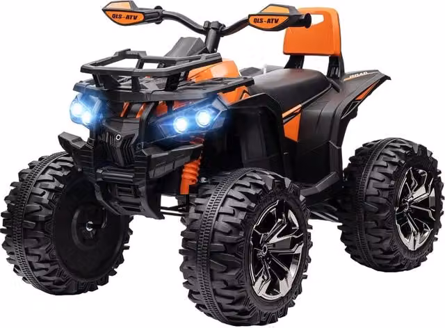 Auto elettrica per bambini 12V, arancione, avanti/indietro, lettore MP3, fari, 3-5 km/h, età 3-5 anni