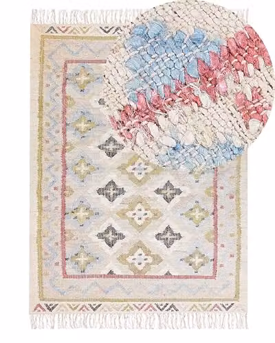 Tappeto in iuta beige multicolore 140 x 200 cm fatto a mano con nappe