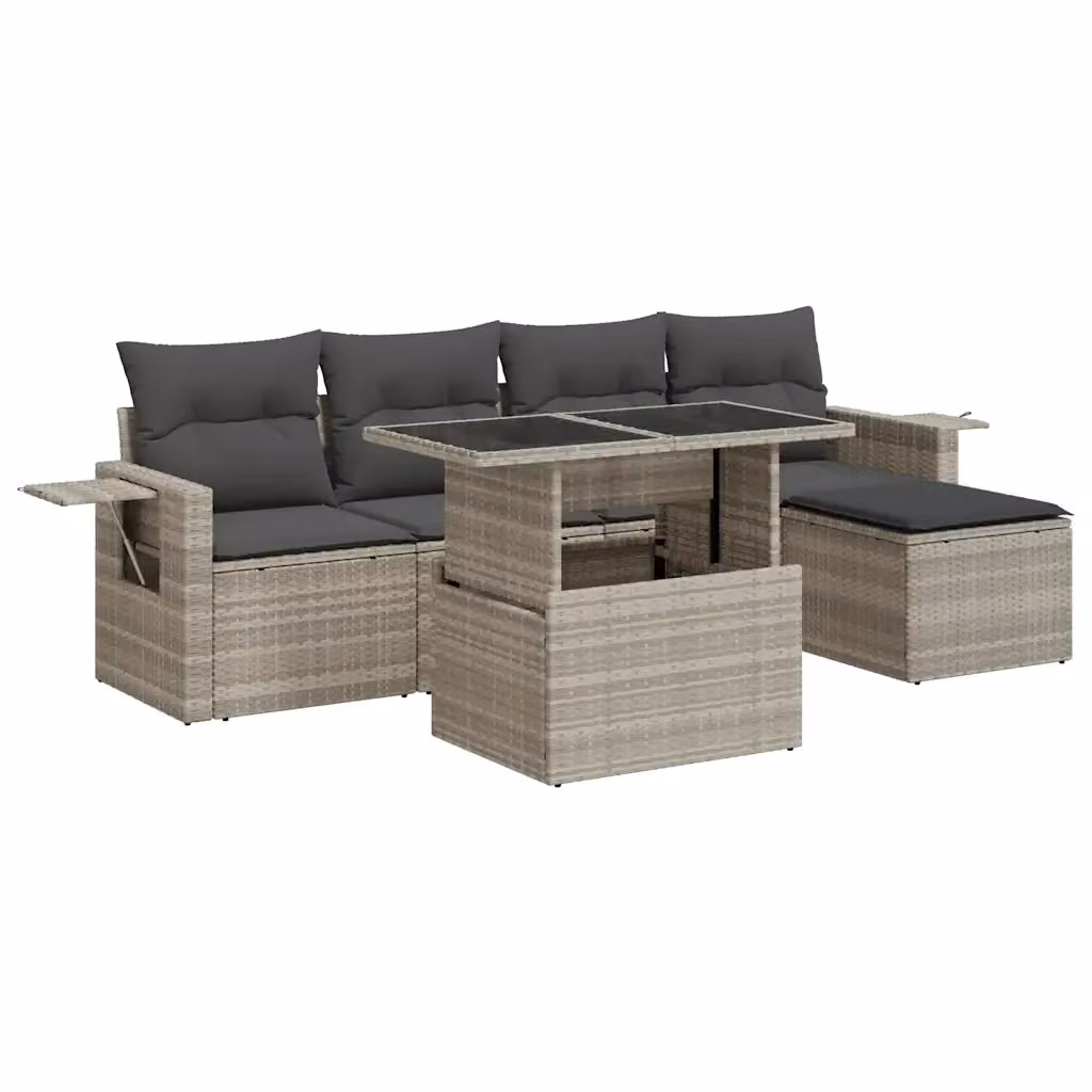 Set Divano da Giardino 6pz vidaXL in Polyrattan Grigio Chiaro con Cuscini per Adulti – 2
