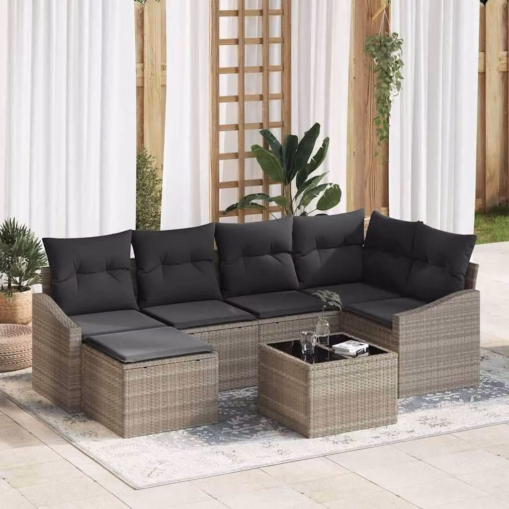 Maison Exclusive - Set da pranzo per esterno, 7 pezzi, grigio chiaro