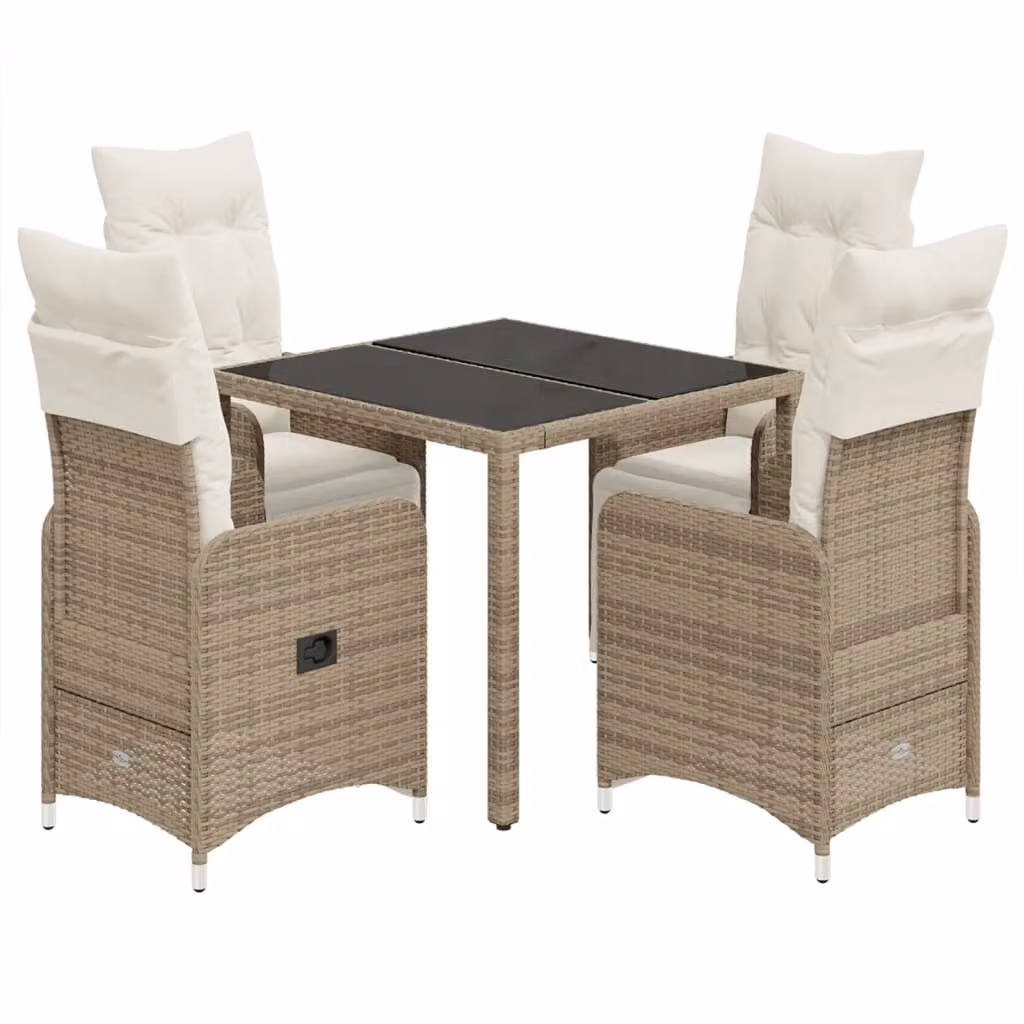 Set Bistrò da Giardino 5 pz con Cuscini in Polyrattan Marrone