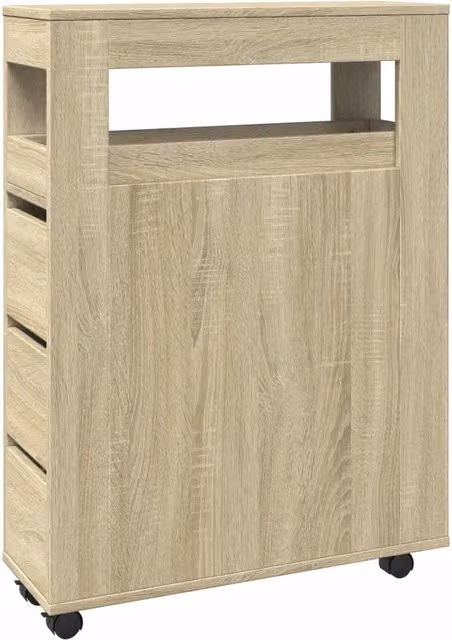 Mobile da Bagno con Ruote e Ante a Battente in MDF, Colore Marrone e Beige, L/P/H: 23 x 20 x 90 cm