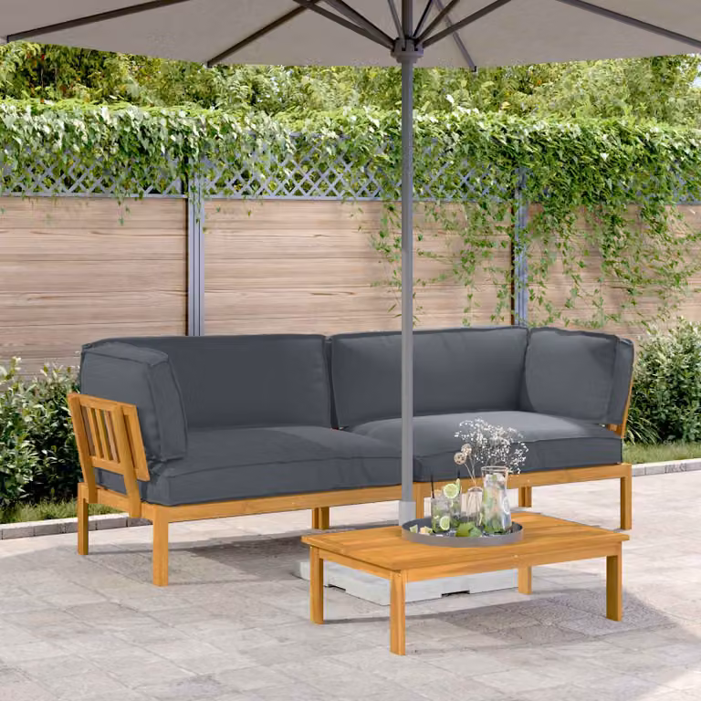 Set di divani da giardino vidaXL a forma di L in legno di acacia massello con cuscini antracite
