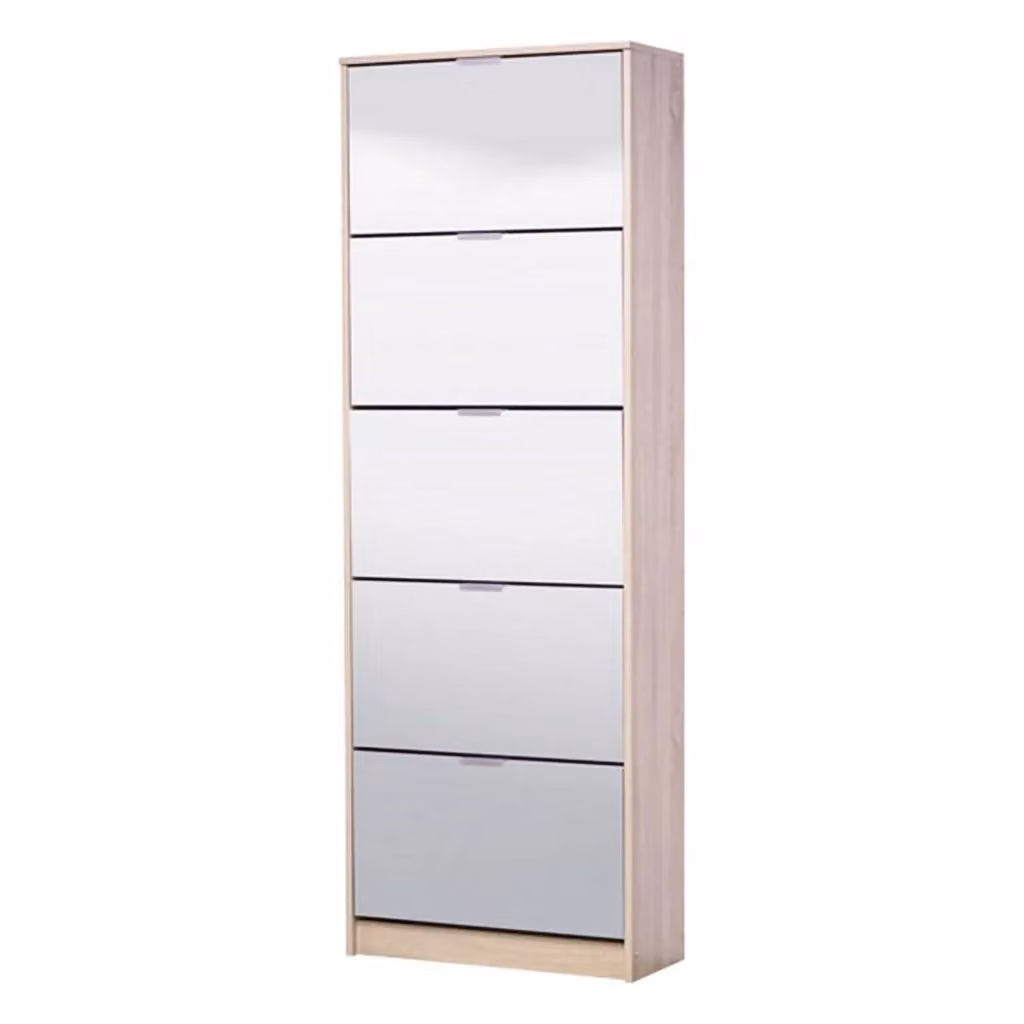 Scarpiera Moderna DMORA con Specchio e Ripiani Interni, Colore Marrone Rovere, L: 67 cm, P: 28 cm, H: 191.5 cm – 2