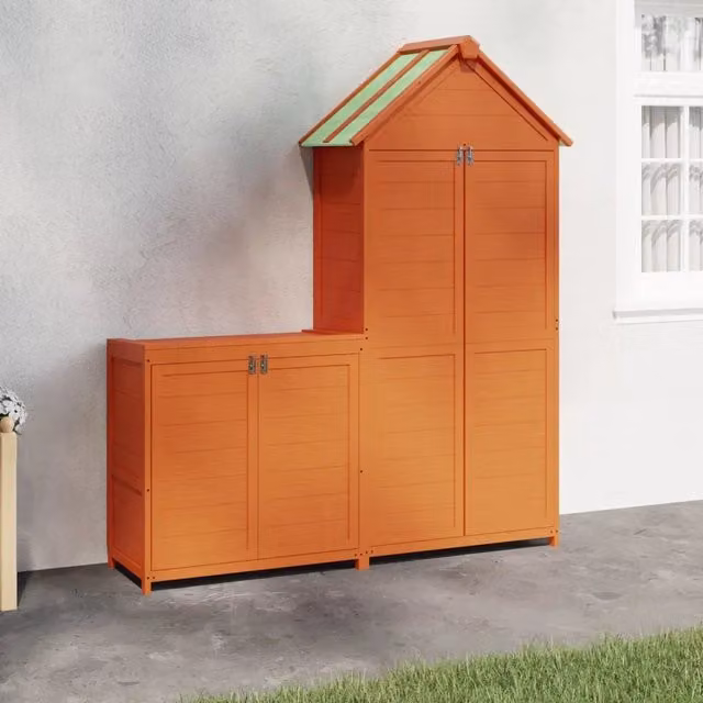 Set Rimessa Attrezzi Giardino 2pz Marrone Legno Massello Pino 172249