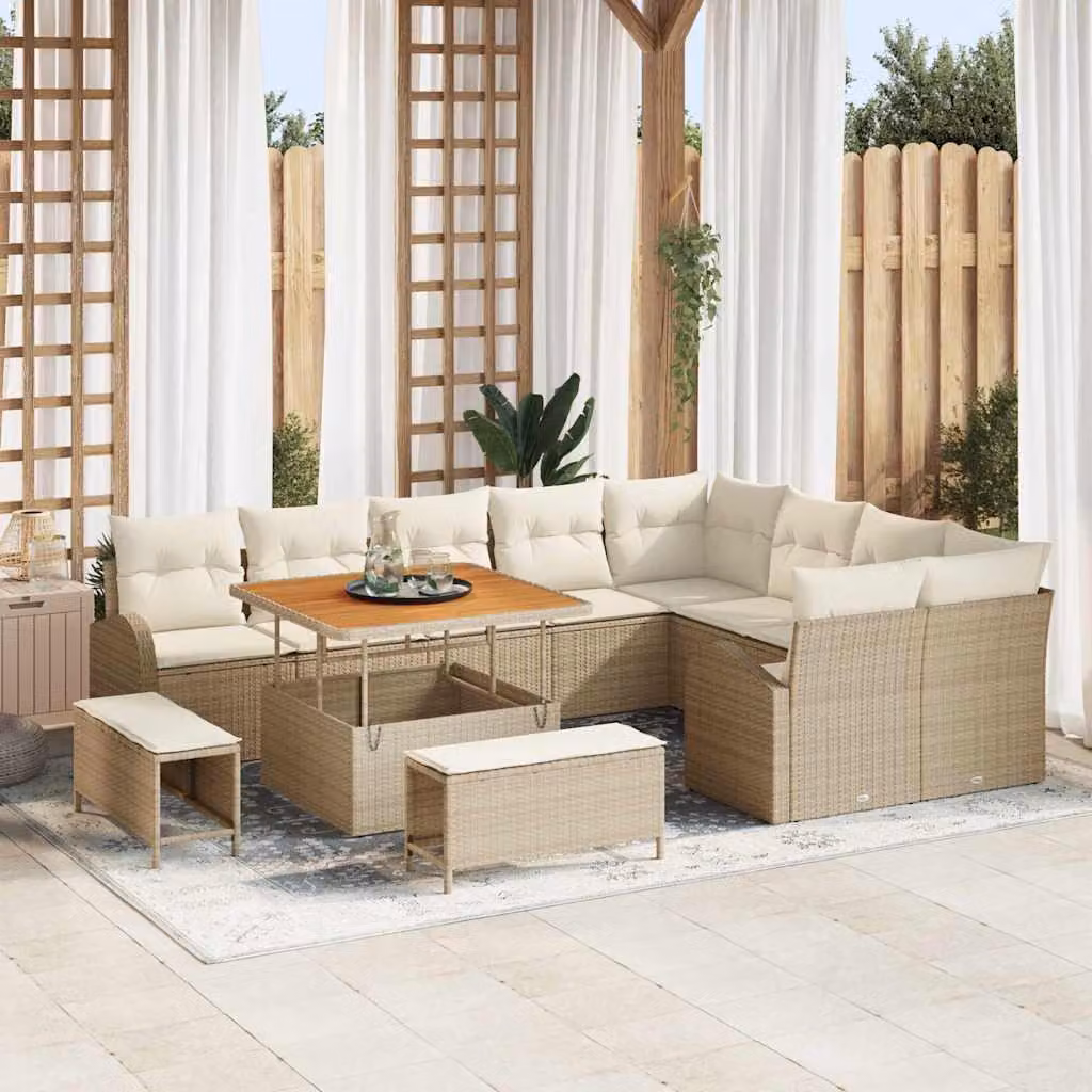 Maison Exclusive - Set di divani da giardino, 12 pezzi, color beige, in rattan sintetico